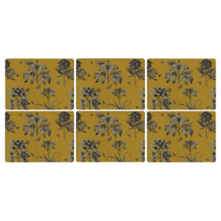 Sanderson for Pimpernel Etchings and Roses Placemats, Set of 6 Yellow